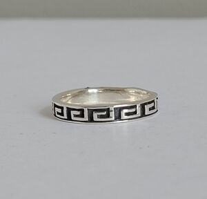 Vintage Sterling Silver Meander Greek Key Navajo Boho Band Overlay Band Ring 6